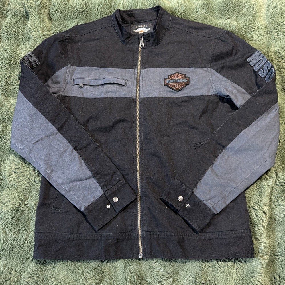 Harley Davidson Men's Copperblock Canvas Motorcycle Jacket Medium Graphic Sleeve